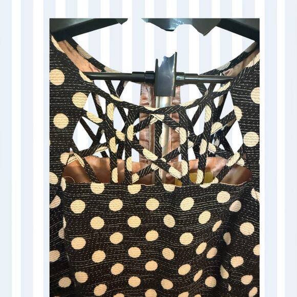 Anthropologie Maeve Black Cream Pok-a-dot Fit and Flare Dress. 4 - Picture 11 of 12